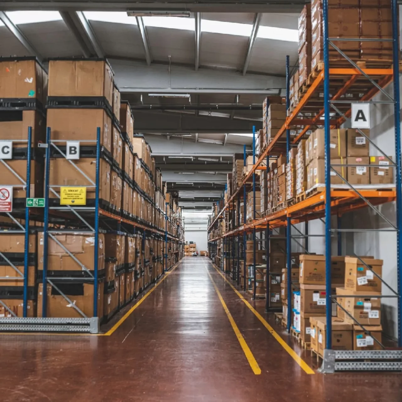 corrugated paper boxes stacked in the packaging warehouse inventory